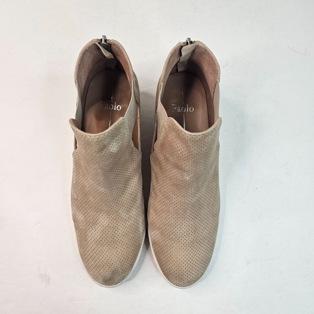 Paolo Linea Wedge Sneaker 10.5 Tan Suede Minimalist Perferated Casual Shoe Boots - Picture 2 of 12